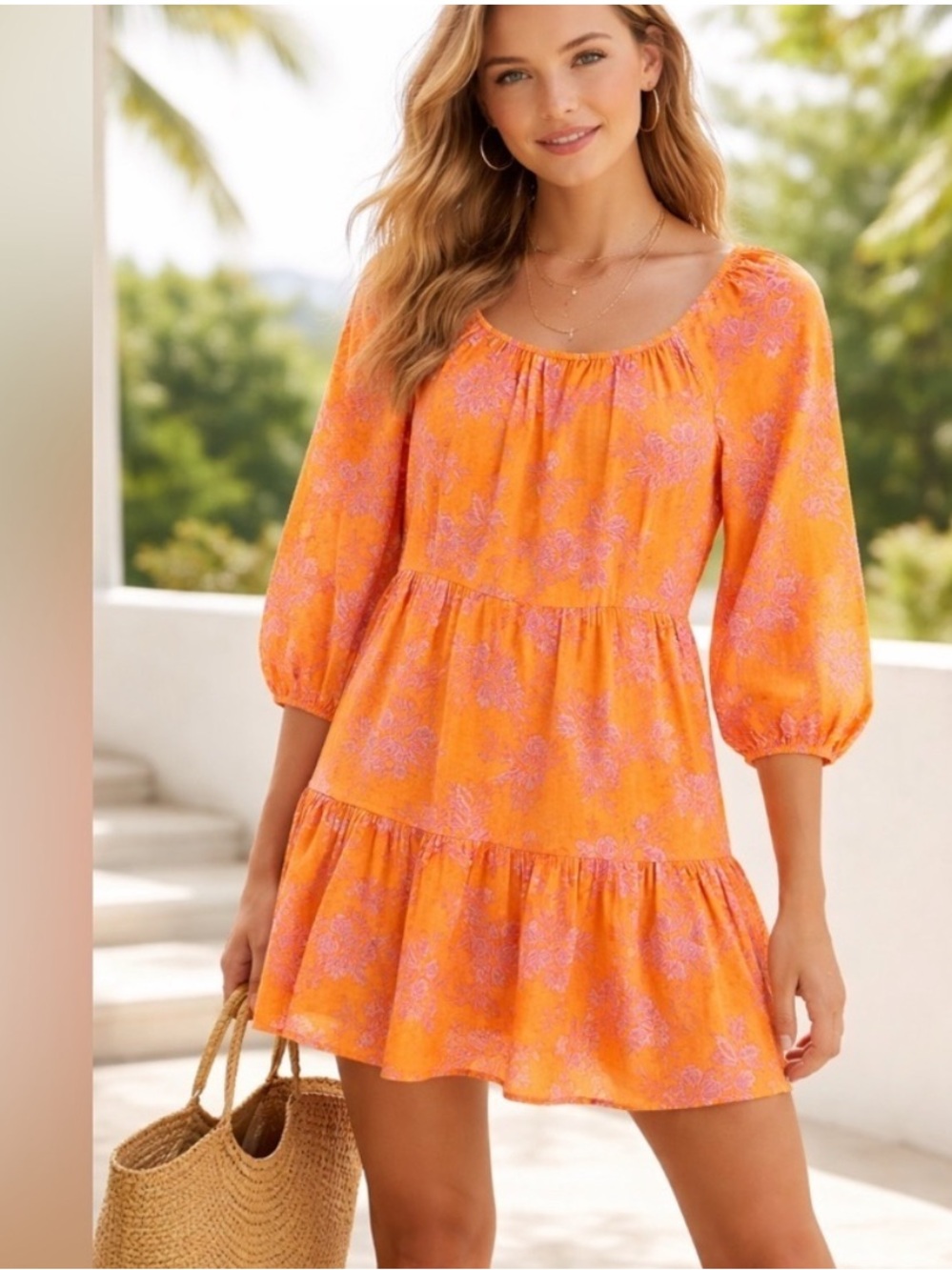 J.Crew Mini Scoop Neck Shoulder Dress Bird Of Paradise Tropical